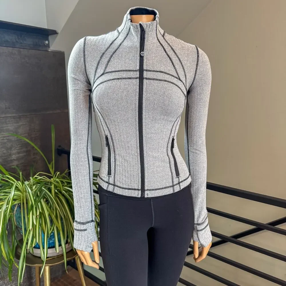 Lululemon Define Jacket Heathered Herringbone Gray/Black Size 4, Style LW3JPMS